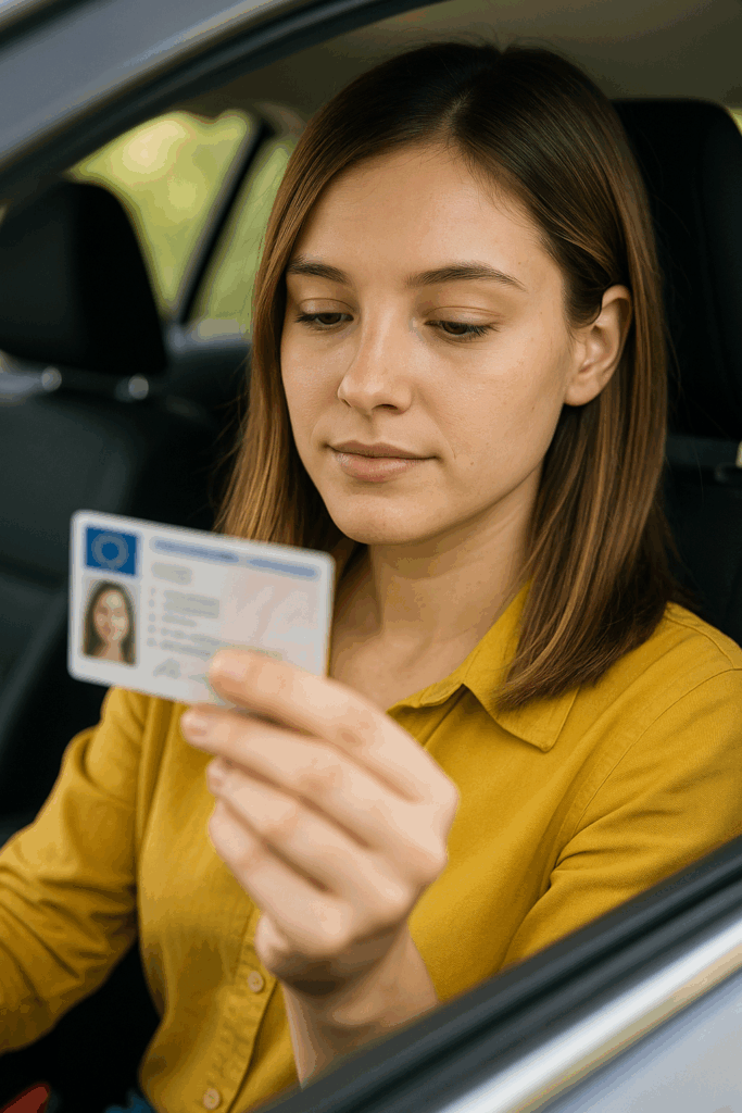 Chica con su carnet y recuperar puntos carnet Pamplona